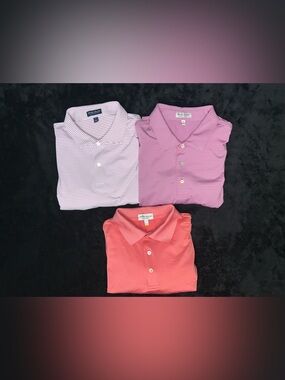 Lot Of 3 Peter Millar Crown Crafted Summer Performance Polos Pink White Size XL